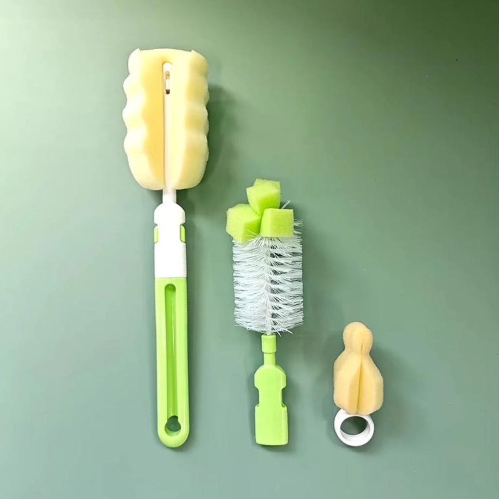 (pack of 3 )Baby Bottle and Teath Brush Set with Changeable Endings – Bottle, Sponge, Straw, and Pacifier (random color