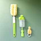 (pack of 3 )Baby Bottle and Teath Brush Set with Changeable Endings – Bottle, Sponge, Straw, and Pacifier (random color