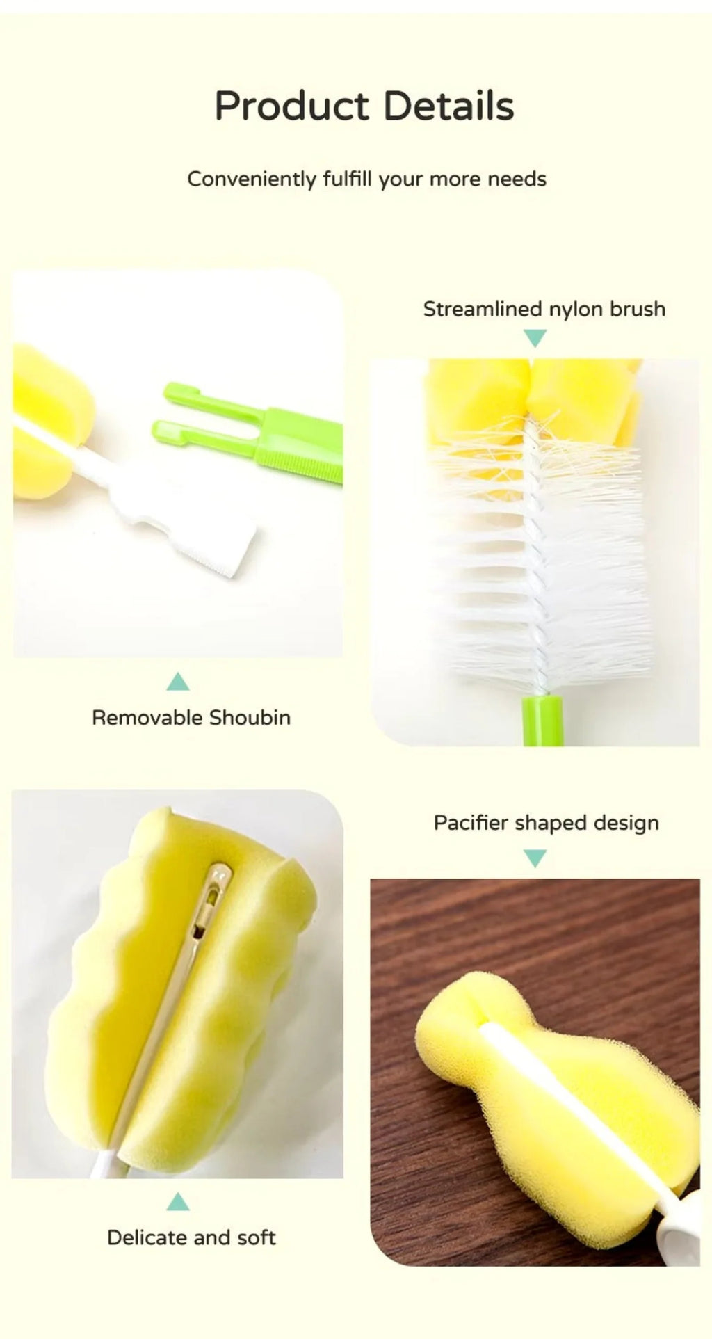 (pack of 3 )Baby Bottle and Teath Brush Set with Changeable Endings – Bottle, Sponge, Straw, and Pacifier (random color