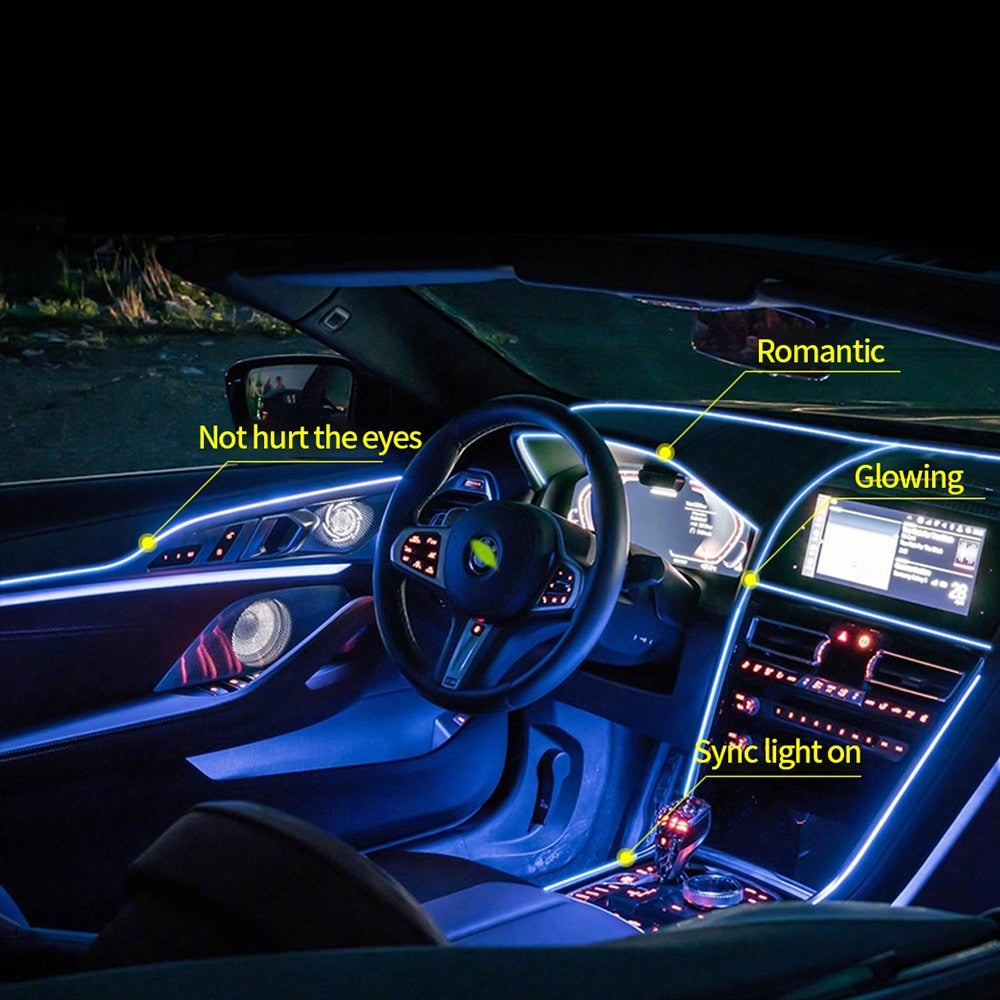 Flexible EL Wire LED Strip Car Interior Ambient Light – Ice Blue Cigarette Lighter Powered wire Strip 2 Meters