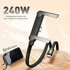 240W 2-in-1 USB-C Fast Charging Cable With Foldable Bracket | Type-C Data Cable & Desktop Holder