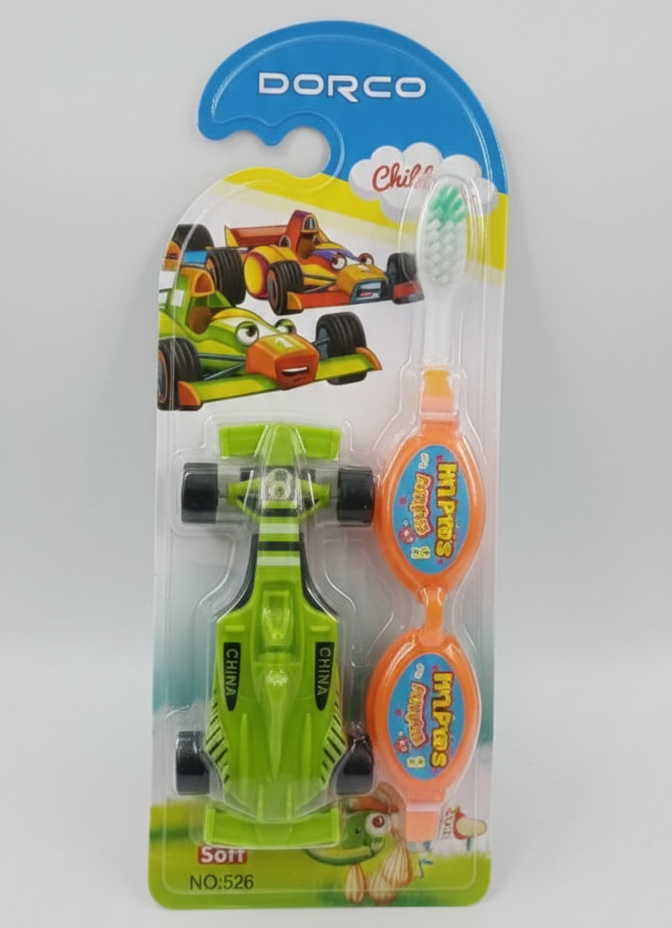 DORCO Children’s Soft Toothbrush with Fun Toy & Protective Case – Gentle Care for Kids’ Teeth & Gums (Random Design)