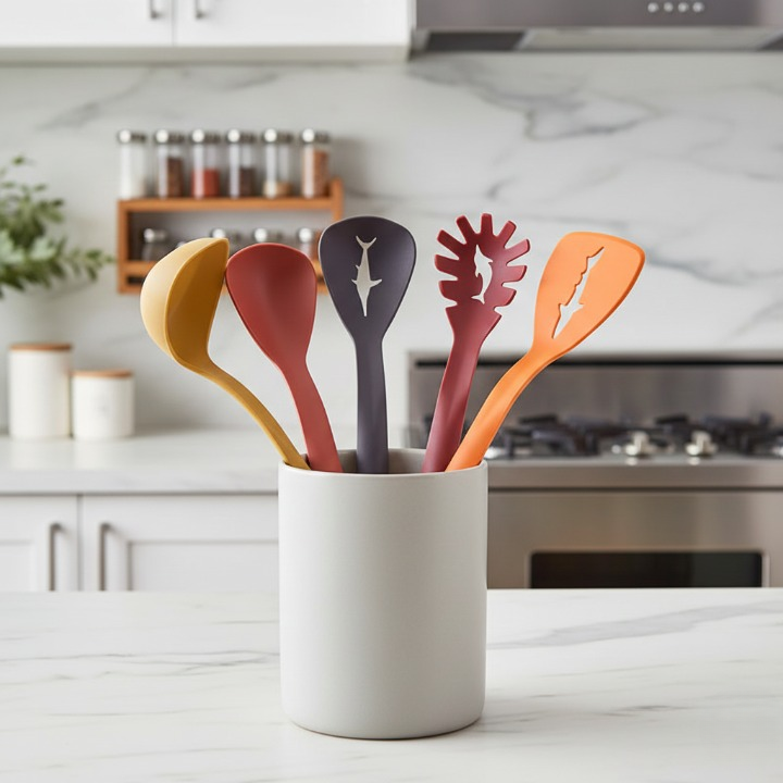 5 In 1 Spoon Set Durable Quality Stylish Design Easy To Use Perfect Choice For Kitchen (Plastic)