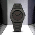 Black Minimalist Analog Wrist Aura Watch With Stainless Steel Strap And Butterfly Lock Non Waterproof