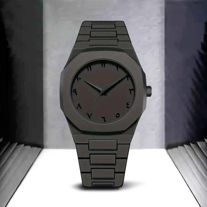 Black Minimalist Analog Wrist Aura Watch With Stainless Steel Strap And Butterfly Lock Non Waterproof