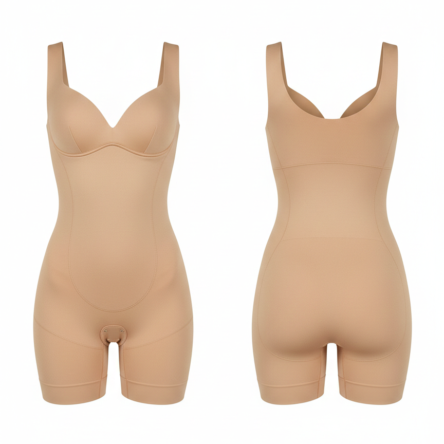 Shapewear Bodysuit for Women – Seamless Tummy Control Mid-Thigh Body Shaper (Skin Color)