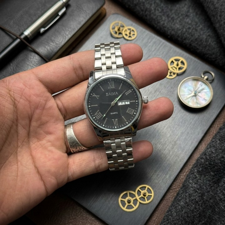 Baima Quartz Stainless Steel Wristwatch With Roman Numerals And Day Date Working Display