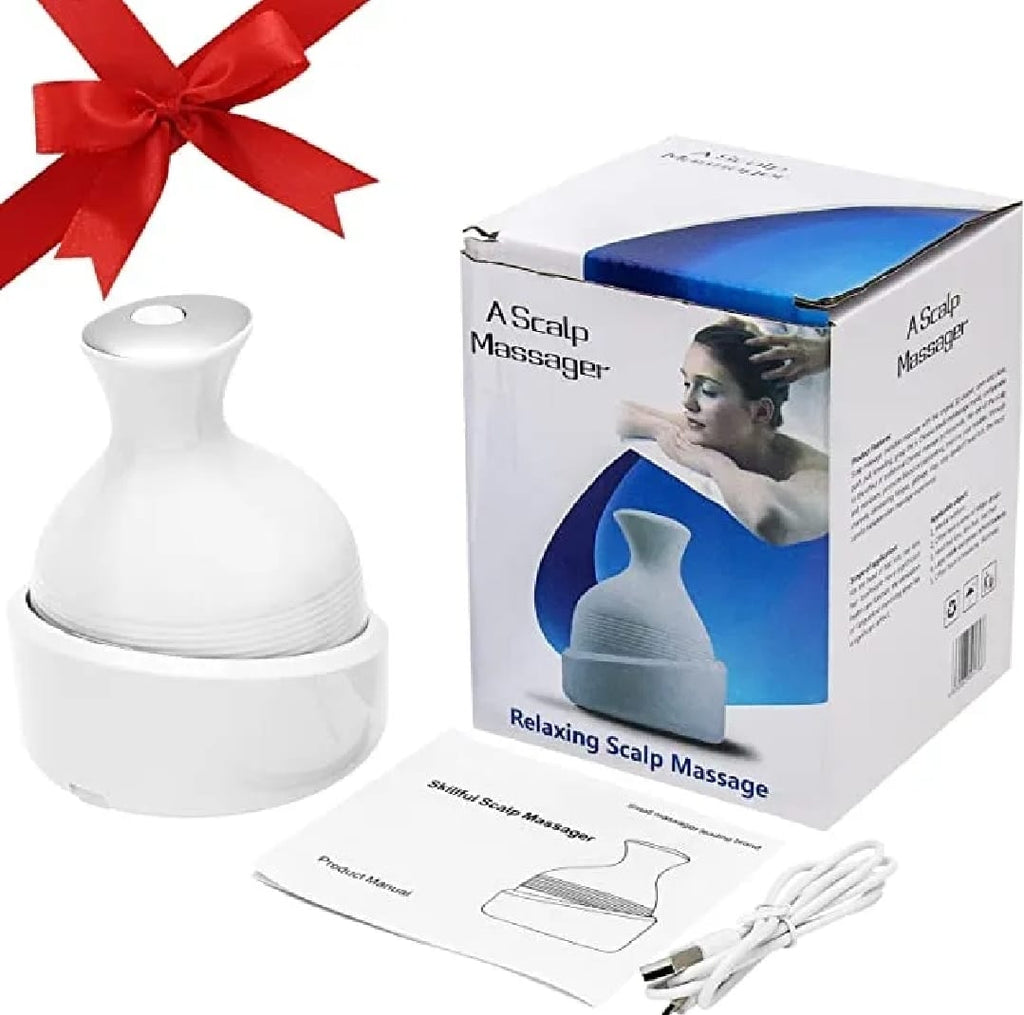 Electric Scalp Massager with 4 Tissue Kneading Nodes – Waterproof Handheld Head & Full Body Massager for Stress Relief