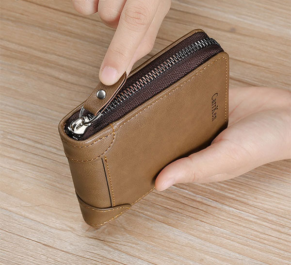 GOL Zip Leather Wallet for Men Compact Wallet with Coin Pocket Card Slots and Secure Closure
