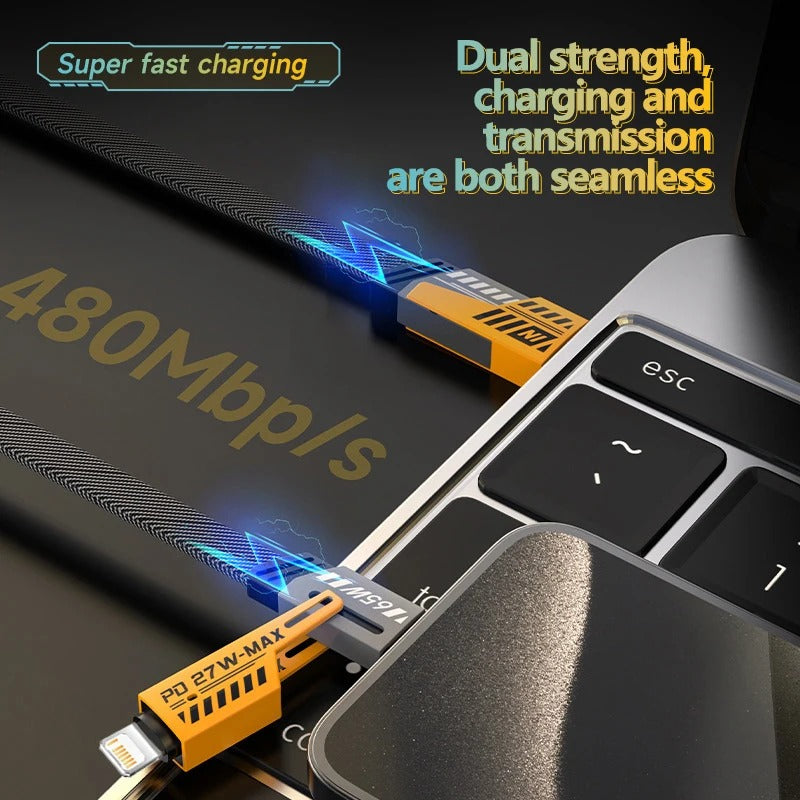 4 In 1 Data Cable – USB-C & Lightning Connectors, Braided Durable Design, Fast Charging (Without Box)