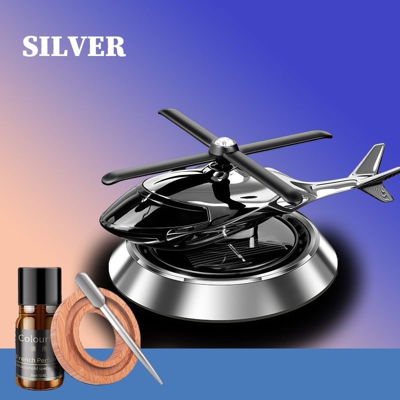 Solar Powered Car Aroma Diffuser Helicopter Air Freshener – Dashboard Perfume Decor | Metal + ABS, Refillable Fragrance