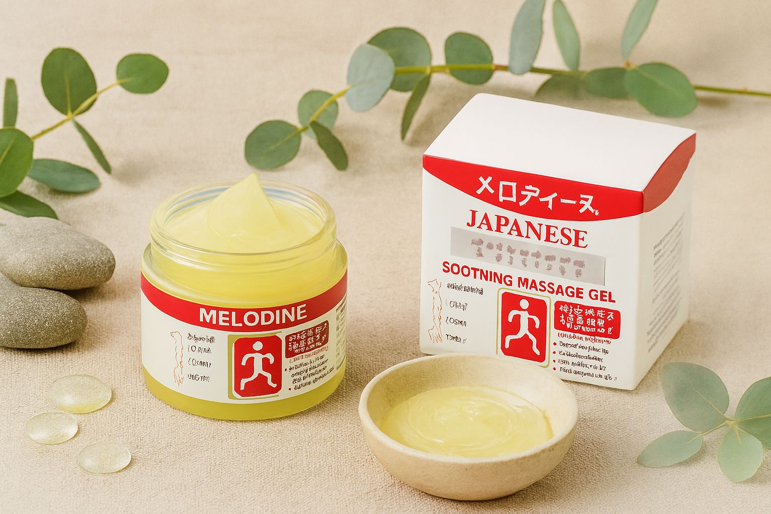 MELODINE Japanese Soothing Massage Gel – Muscle & Joint Pain Relief Cream For Shoulder, Neck, Back & Knee – Fast-Absorbing Herbal Formula 50 Grams