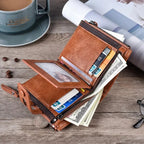 Original Buffalo Leather Trifold Wallet for Men – Premium Handcrafted Slim Bifold Card Holder Wallet