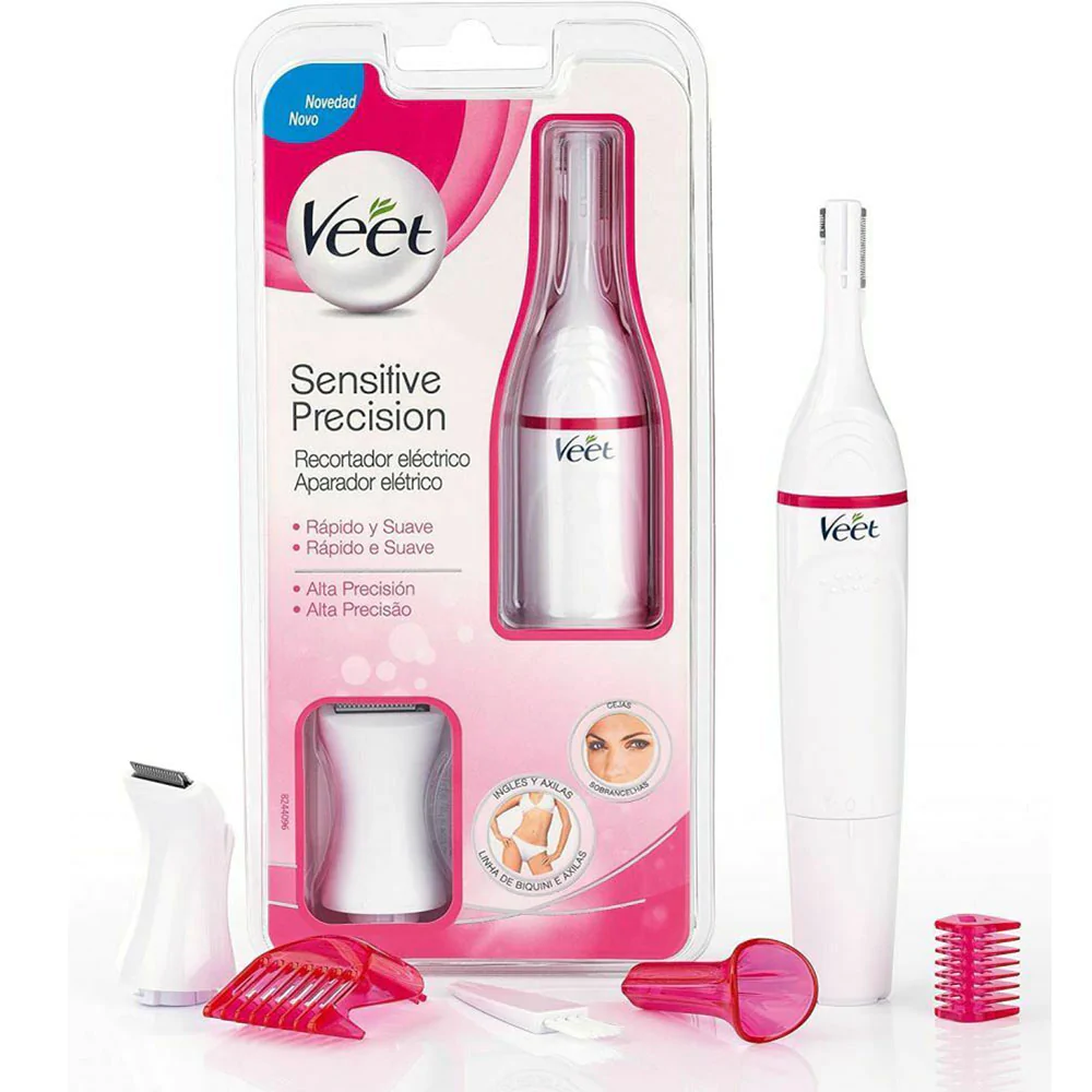 Veet Sensitive Precision Electric Beauty Styler & Trimmer – Waterproof Grooming Kit for Face, Eyebrows, Underarms, and Bikini Line with Interchangeable Heads and Styling Combs
