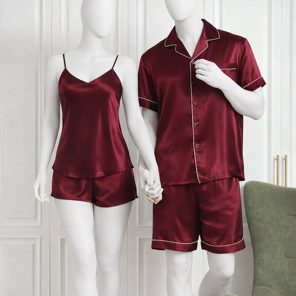 Couple Night Dress / Night Suit / Silk Sleepwear Set – 4-Piece Camisole & Shirt with Shorts | DC-C015
