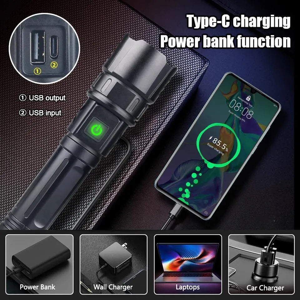 Rl-2210 Multifunctional Rechargeable LED Emergency Flashlight with Side Work Light &amp; USB Charging – Ultra-Bright, Portable &amp; Durable Torch for Home, Car &amp; Outdoors