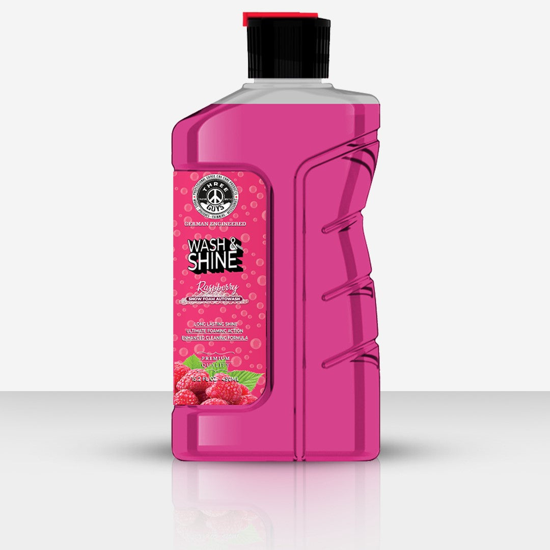 THREE GUYS Wash & Shine Shampoo Raspberry | Premium German Car Shampoo | High Foam, Deep Cleaning & Brilliant Shine