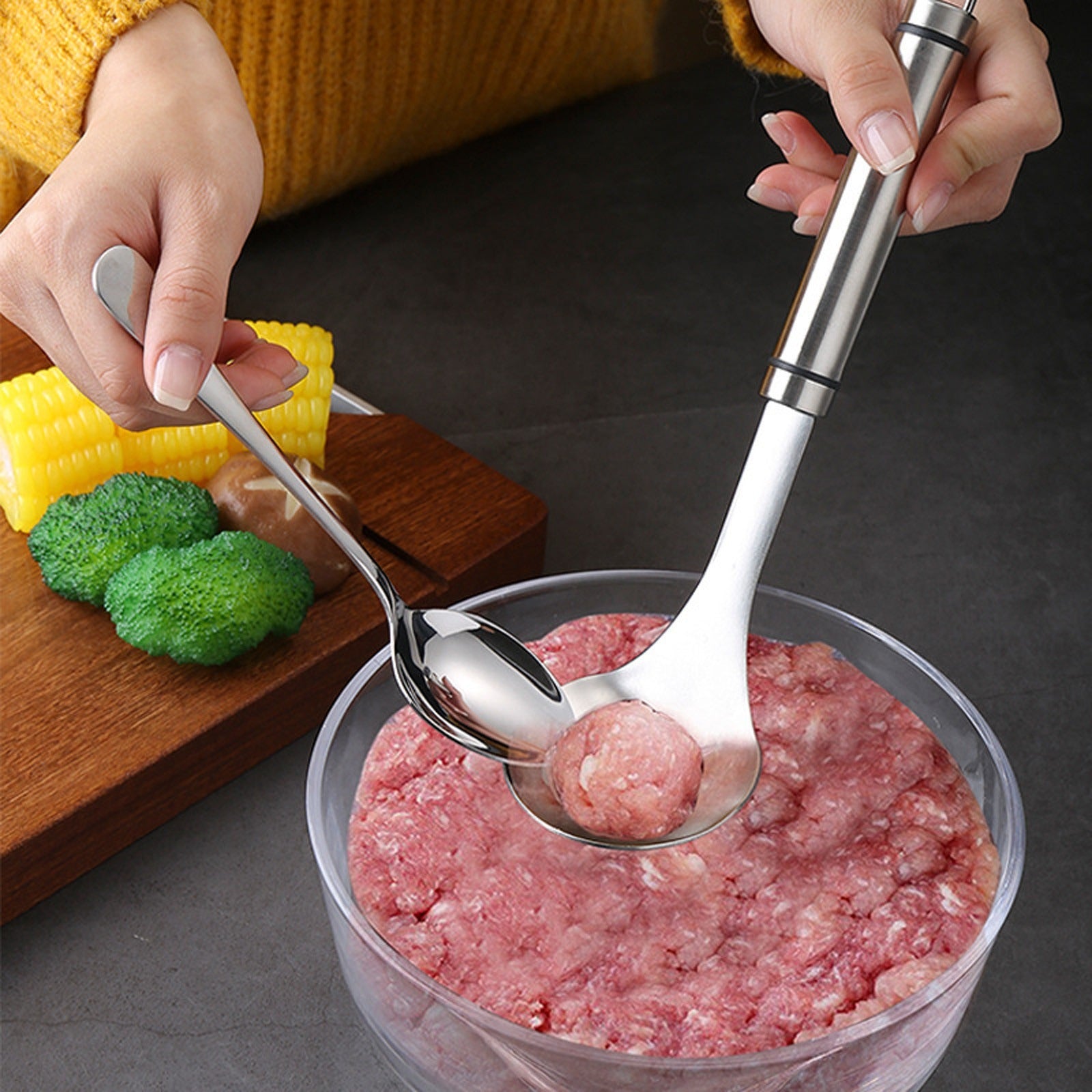 Meatball Spoon | Stainless Steel Scoop Ball Maker | Non‑Stick Meatball Baller with Long Handle