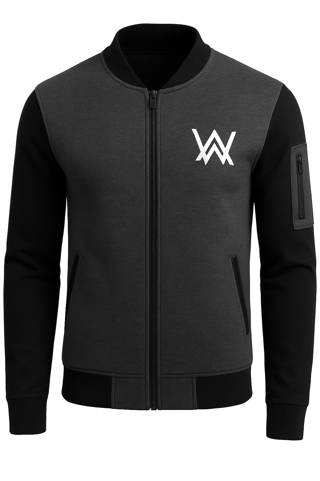 NEW Winter Collection Charcoal Grey WA Printed Zipper Jacket for Men &amp; Boys – Premium Fleece Material, Stylish Bomber Design, Full Front Zipper Closure