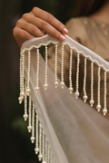 Pearl Latkan Hanging Lace Border for Dupatta & Dress Decoration – 1 Gaz (Approx. 1 Yard)