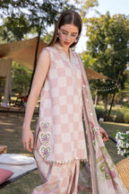 Luxury All-Over Checkerboard Print Embroidered Lawn 3Pc Unstitched Suit with Chiffon Dupatta – EID & Party Wear