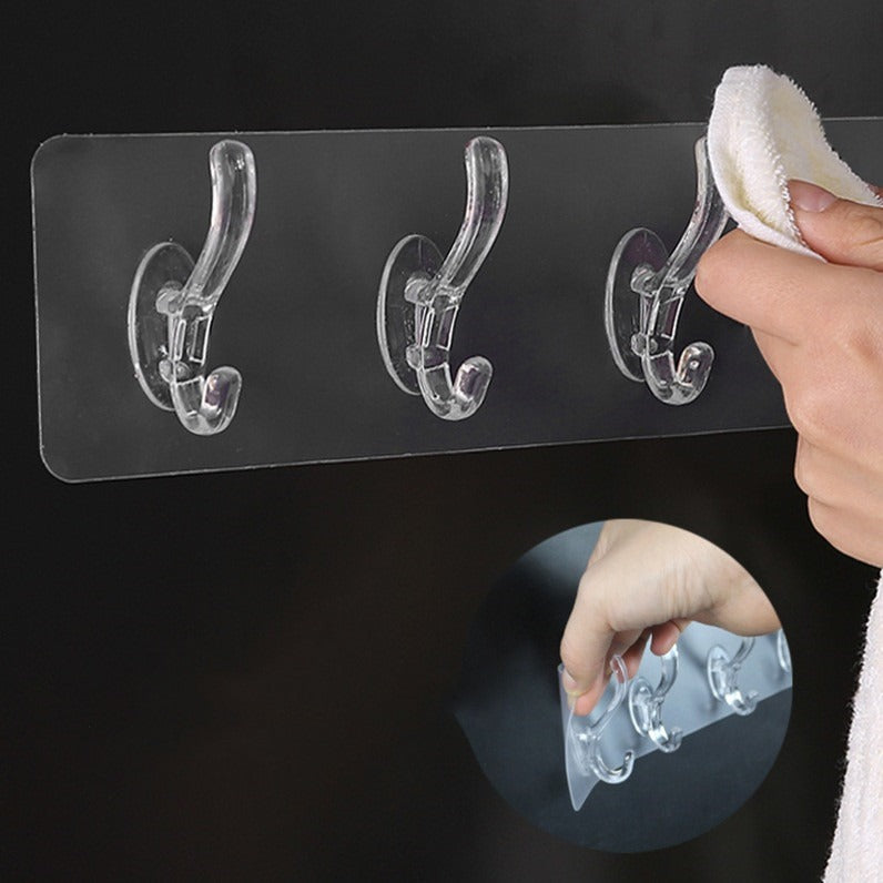 Seamless Heavy Duty Sticky Hooks | Double-Sided Adhesive | Transparent Waterproof Wall Hangers | Bathroom & Kitchen