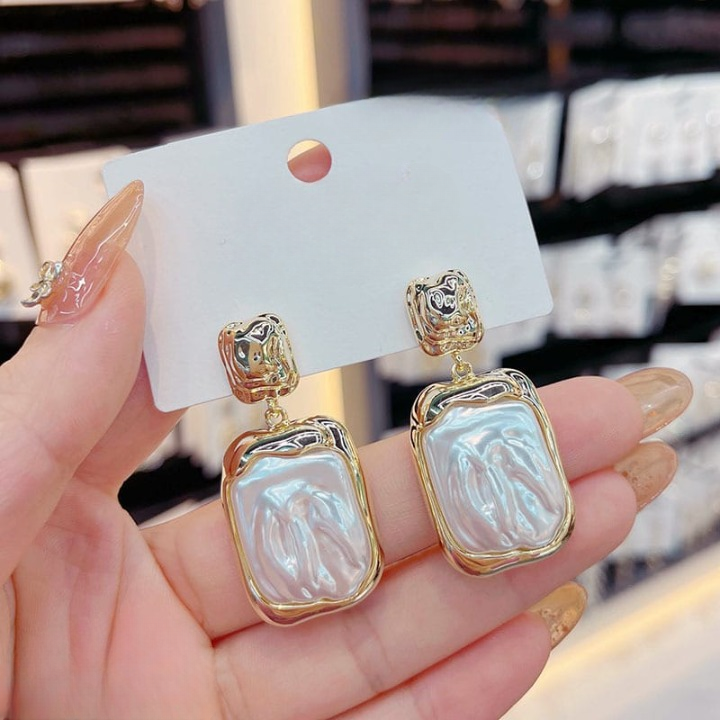 Elegant Korean Gold Foil Earrings with White Stone (PXT-115)
