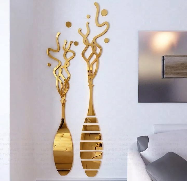 EVENTO 3D Acrylic Mirror Wall Decorations | Elegant Modern Wall Art Stickers & Decals (2 Panels, 16x36 Inches)