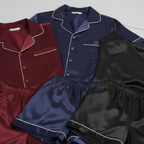 Couple Silk Night Suit / Sleepwear Set – Shirt & Shorts with Slip Dress | SKU DC-C013 (3 Pcs)