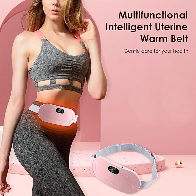 Portable Menstrual Heating Pad Belt for Women – Electric Period Pain Relief Massager with 3 Heat Levels & 4 Massage Modes - With Box