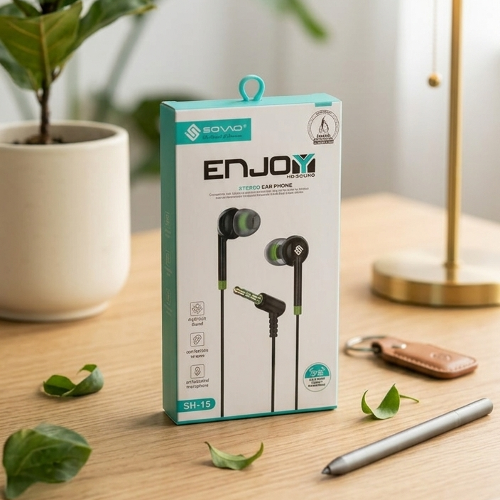 SOVO SH-15 Stereo Earphone Handsfree – High Quality Wired Earphones with Deep Bass, Clear Sound & Comfortable Fit for Calls & Music