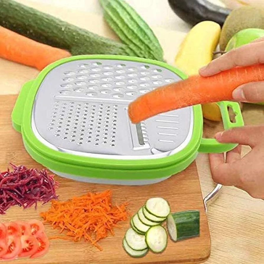 3-in-1 Cheese Grater with Storage Container, 3 Blades, Non-Stick Coating, Fruit & Vegetable Slicer Peeler-1Pc