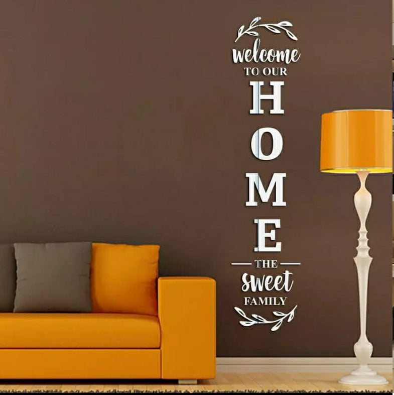 Acrylic Mirror Wall Decoration | “Welcome To Our Home” Elegant Entrance Décor Sticker (12x60 Inches)
