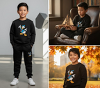 Black Duck Printed Kids Tracksuit | Winter Fleece Sweatshirt & Trouser Set – Warm, Soft & Stylish Garments for Boys & Girls FOR BABY AND KIDS