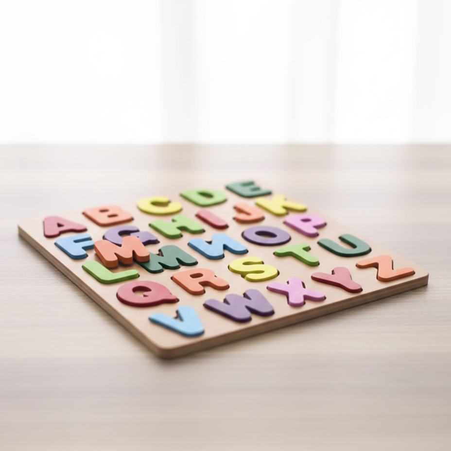 Wooden ABC Alphabet & Shape Puzzle Board For Kids | Colorful Learning Letters Educational Toy