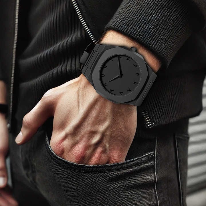 Professional Black Arabic Aura Watch With Eastern Arabic Numerals And Date Elegant Durable Stylish Unique And Modern (Without Box)