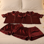 Couple Night Dress Silk Pajama Set – Short Sleeve Shirt & Shorts (4 Pcs) | SKU DC-C014