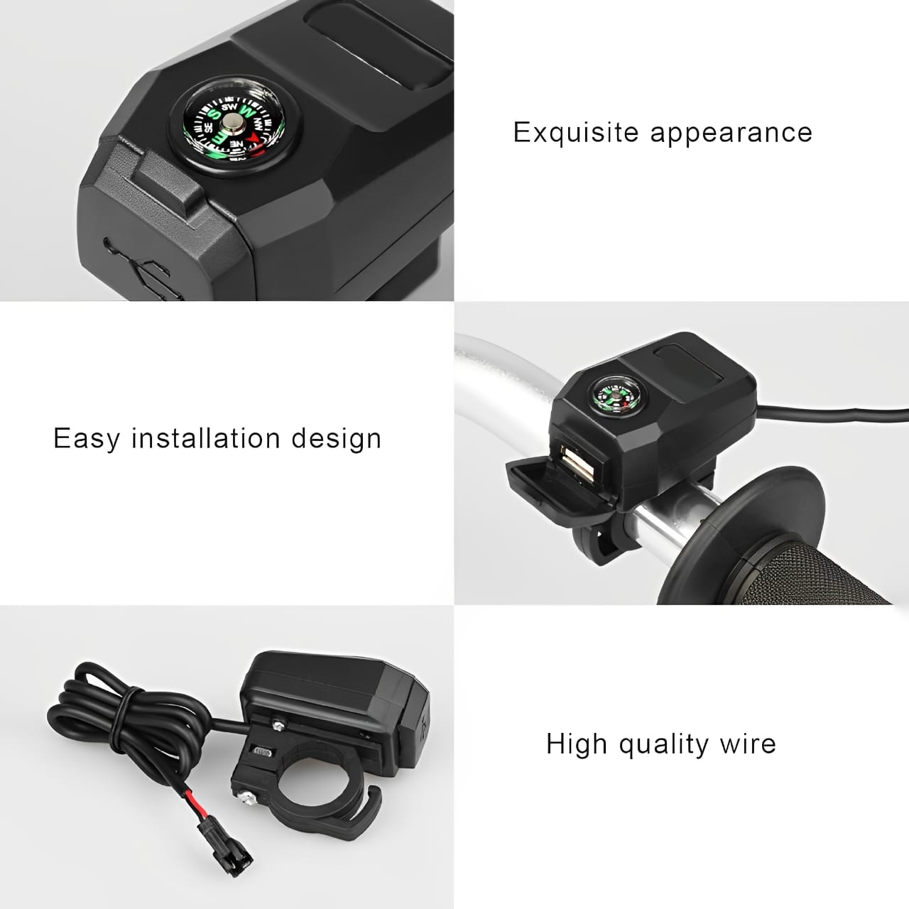 Motorcycle USB Charger with Compass – Fast Charging, Waterproof, 36-105V – Universal for Motorcycles &amp; E-Bikes