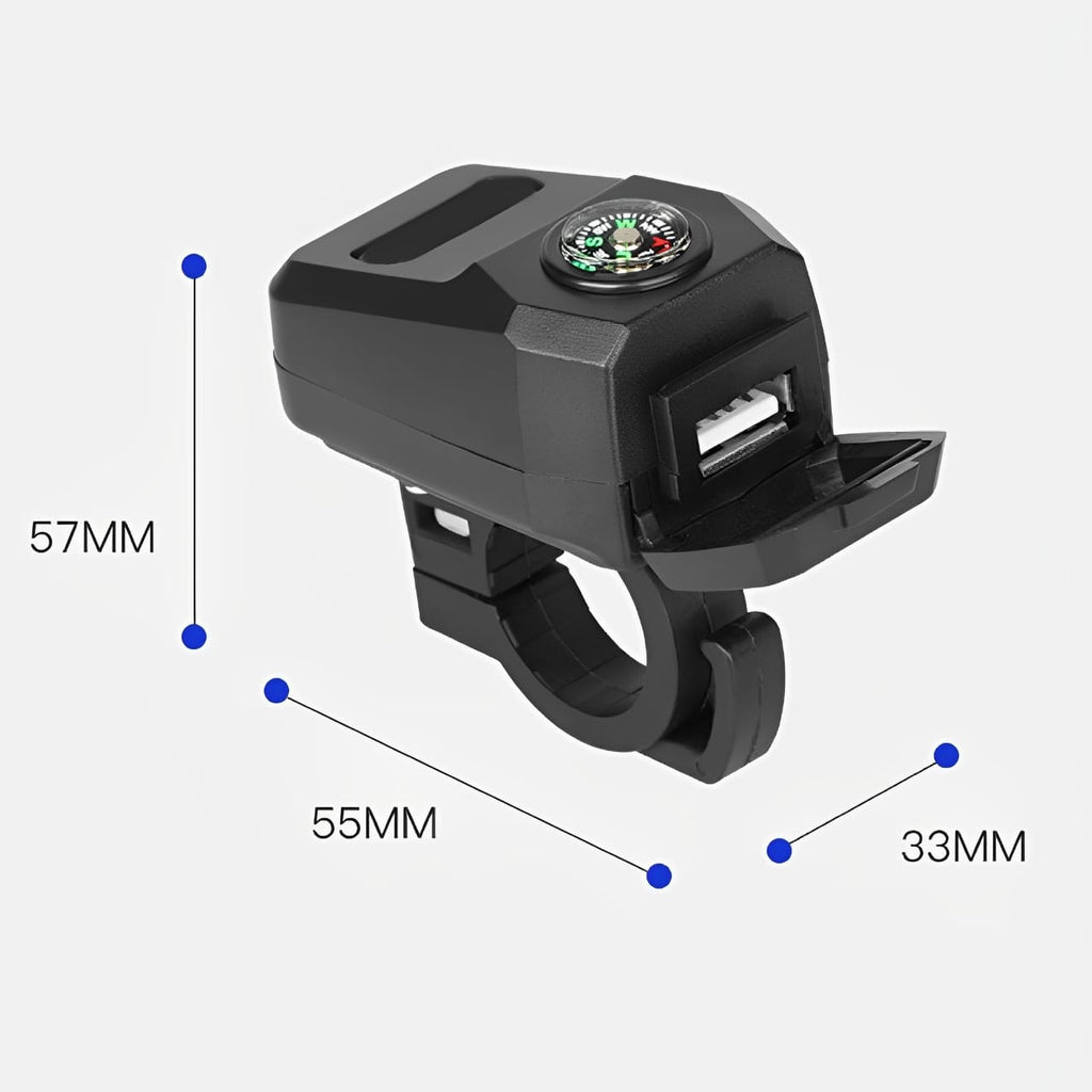 Motorcycle USB Charger with Compass – Fast Charging, Waterproof, 36-105V – Universal for Motorcycles &amp; E-Bikes