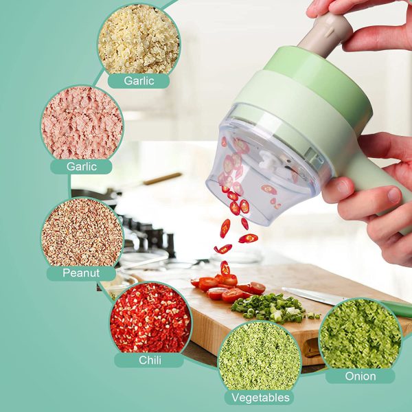 4 in 1 Handheld Electric Vegetable Cutter Wireless Food Processor for Garlic Pepper Chili Onion Celery Ginger Meat with Brush(random color )