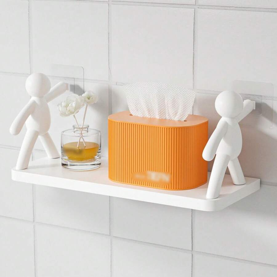 Multifunctional Self Adhesive Creative Character Shelves Bathroom Wall Mounted Shelf | Storage Rack for Bathroom, Kitchen &amp; Room - 1 Pc (White)