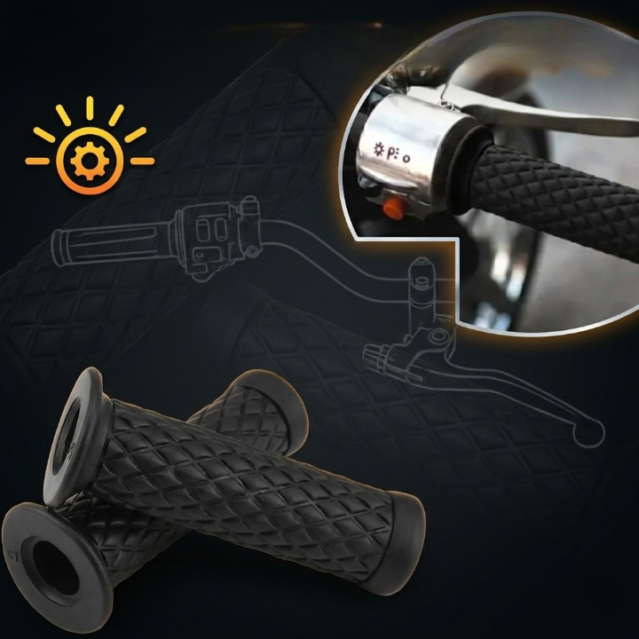 Cafe Racer Diamond Style Rubber Handlebar Grips with Bar Ends – Black (Pair)