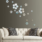 24 PCs Flower 2D Acrylic Wall Mirror Sticker DIY Geometric Home Decor for Bedroom, Living Room & Kids Room