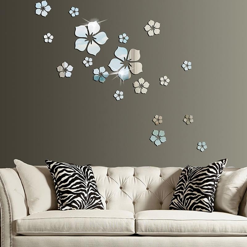 24 PCs Flower 2D Acrylic Wall Mirror Sticker DIY Geometric Home Decor for Bedroom, Living Room & Kids Room