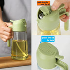 2-in-1 Oil Spray Bottle | Adjustable Mist & Dispenser | 470ml Leak-Proof Glass Container | For Cooking, BBQ, Baking & Air Fryer 380ml (Random Color)