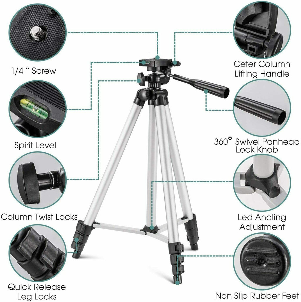 Pack Of 03 3.5 Feet Adjustable Tripod Stand for Mobile Phones and Cameras with Mobile Holder, Portable DSLR Stand for Vlogging, Universal Silver Model 3110 and Bag