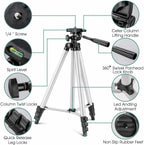 Pack Of 03 3.5 Feet Adjustable Tripod Stand for Mobile Phones and Cameras with Mobile Holder, Portable DSLR Stand for Vlogging, Universal Silver Model 3110 and Bag