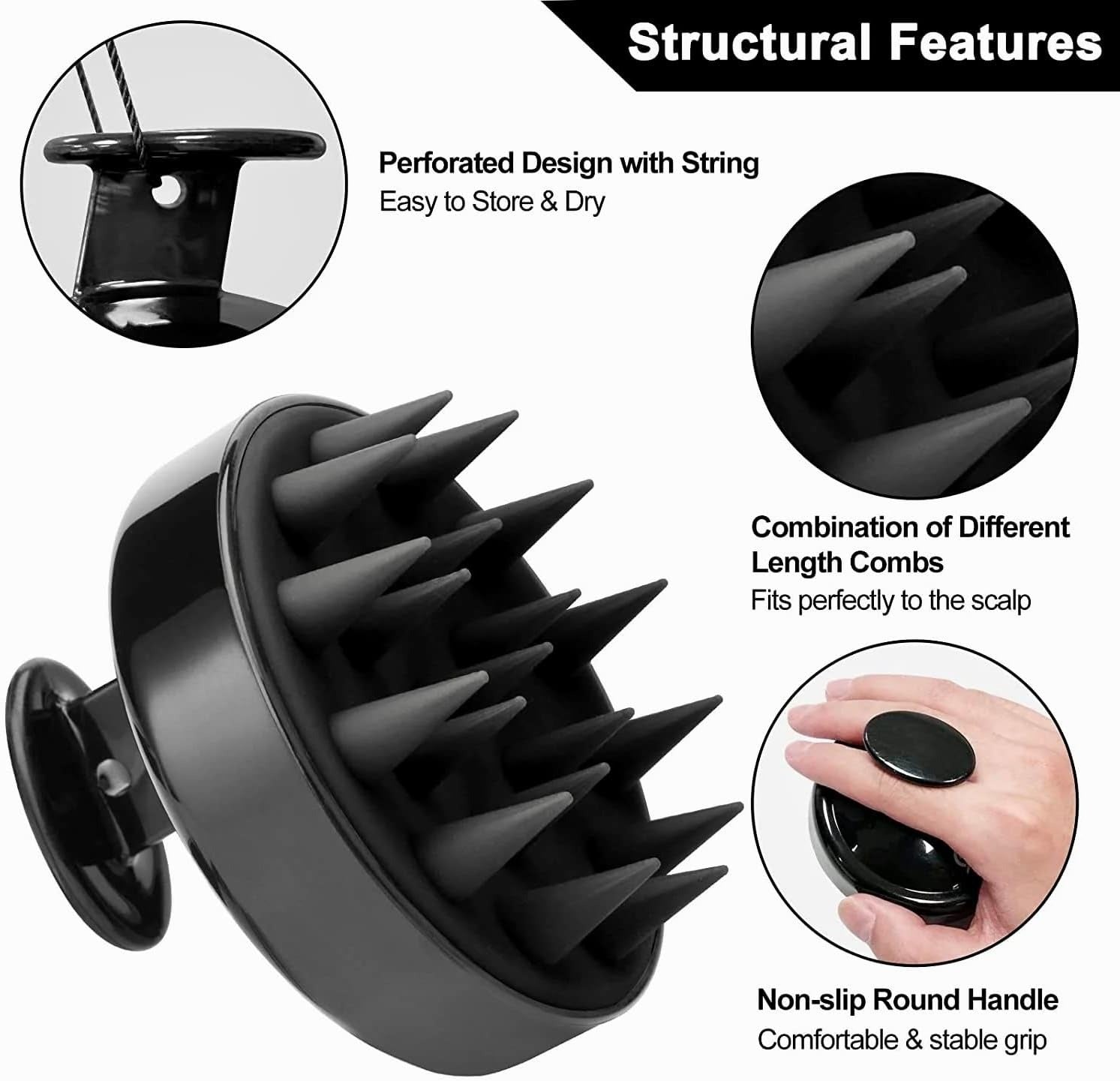 Head Cleansing &amp; Scalp Massage Brush – Soft Bristles for Wet &amp; Dry Use (Black color)