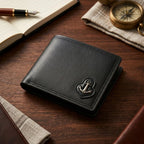 Anchor Emblem Bifold Leather Wallet with Box – Multi Card Slots, Cash Pocket & Zipper Pocket