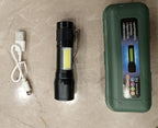 Mini Rechargeable LED Flashlight – Waterproof Torch with USB Fast Charging & Side Lamp (Metal Body)